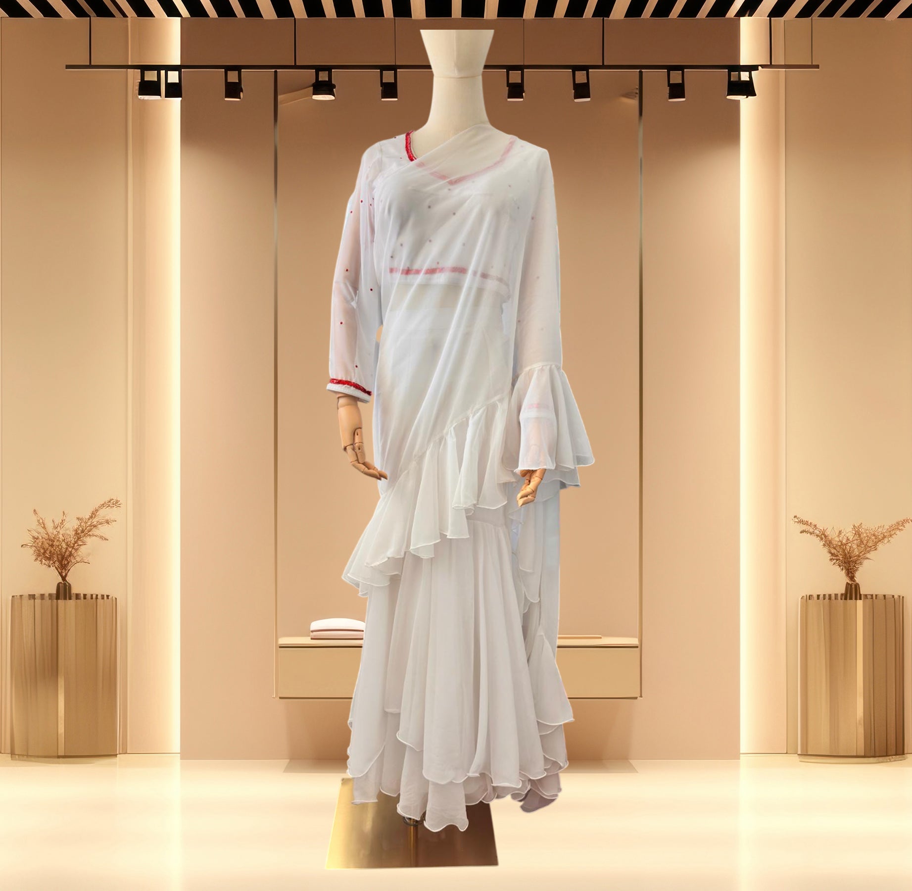 Lehenga Style Saree Set White